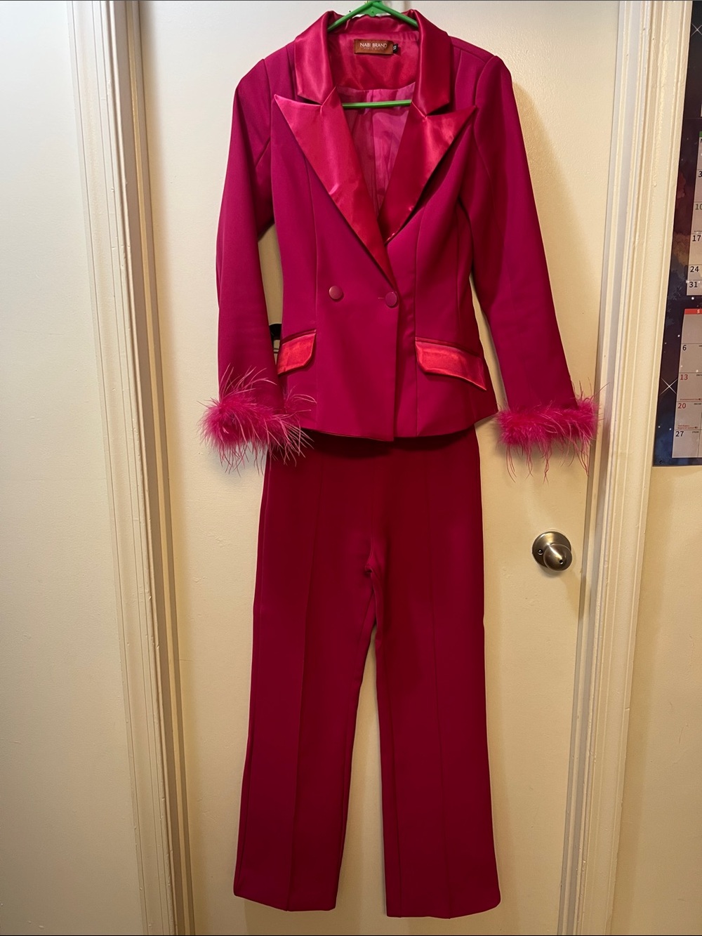 Fuchsia Feather-Cuff Blazer Jacket
